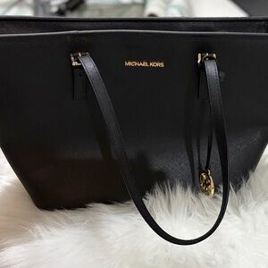MICHAEL KORS Black Saffiano Leather Tote with Gold Hardware
